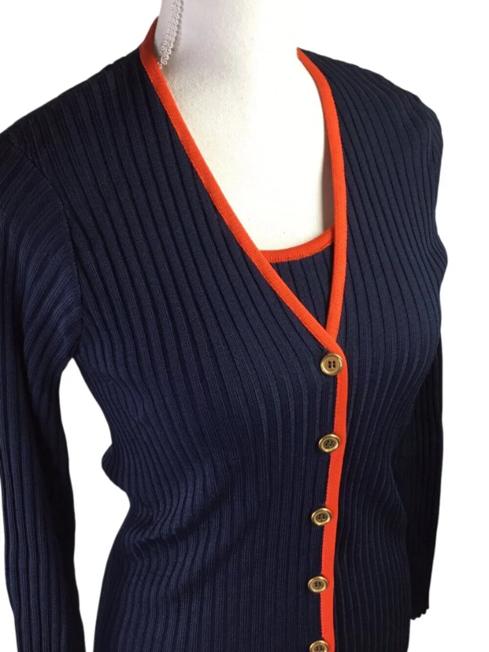 R & K Originals Vtg Twin Sweater Set Tank Cardigan Size 12 Ribbed Knit Nautical - Picture 3 of 11